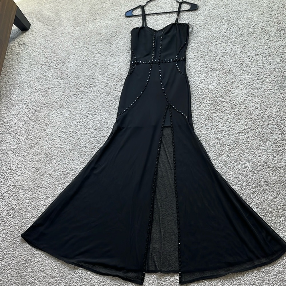 Never worn formal black slit dress black rhinestones
